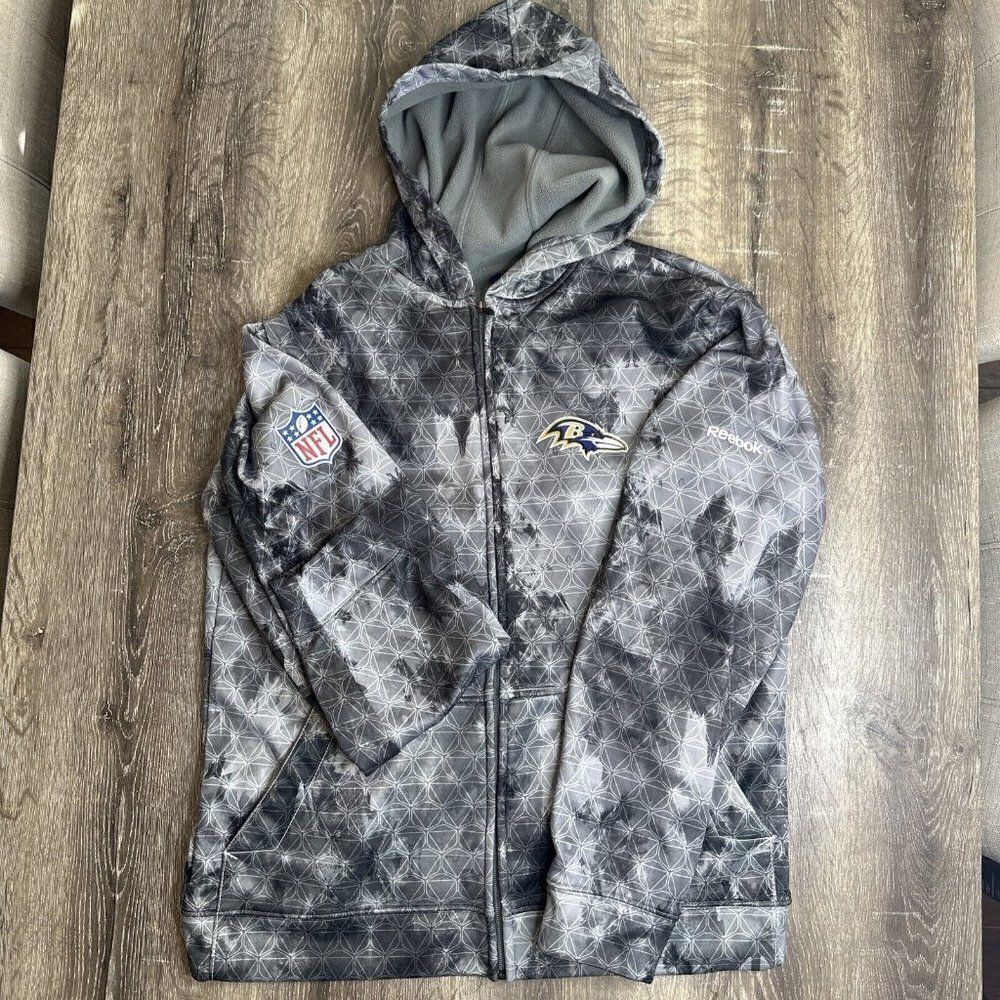 Reebok NFL Baltimore Ravens Football On Field Gray Full Zip Hoodie